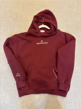 Girls Maroon Pink Palm Puff Hoodie